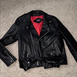 Straight To Hell Black Biker Jacket with Red Lining